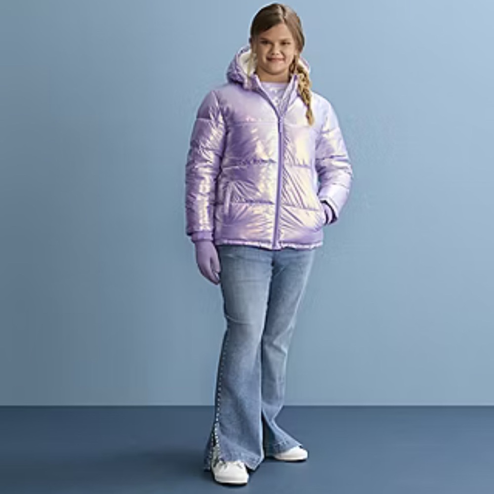Lilac/Pink Iridescent Pearl Shiny Kids Puffer Jacket EUC see all pics, es last 2